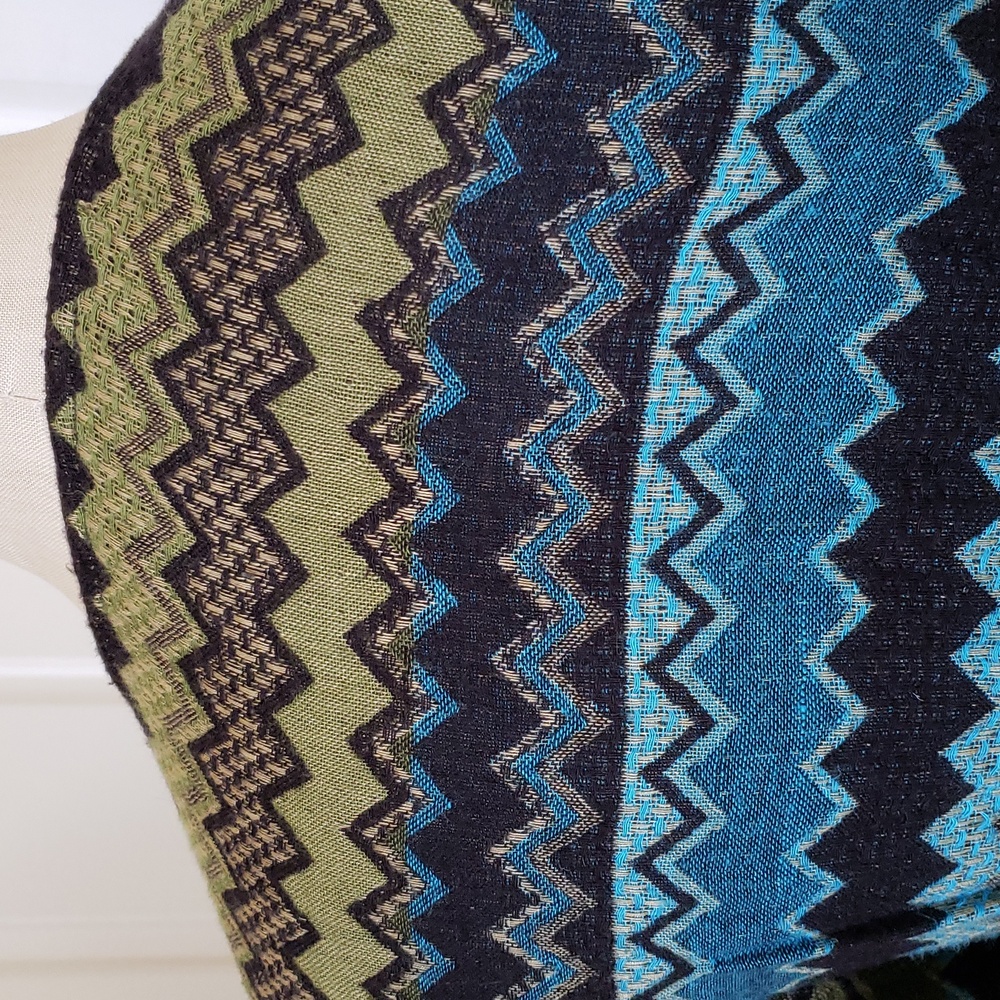 Vintage Y2K HALE BOB Boho Woven Mini Dress • Olive Green Turquoise Chevron • XS - Picture 9 of 12